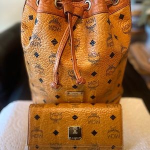 MCM Visetos Monogram Leather Bucket Bag and Matching Wallet - #9